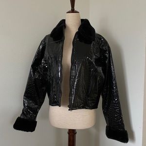 ❗️SALE❗️Black Snakeskin Fur Collar Jacket